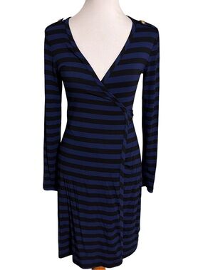 Banana Republic Navy Black Stripe Wrap Midi Dress